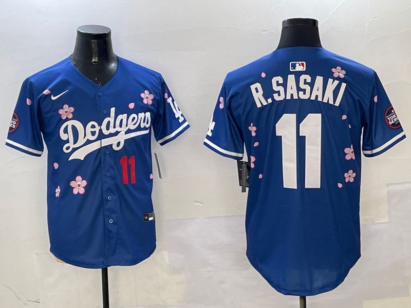 Men Los Angeles Dodgers #11 R.Sasaki Blue Sakura Edition 2025 Nike MLB Jersey style 4